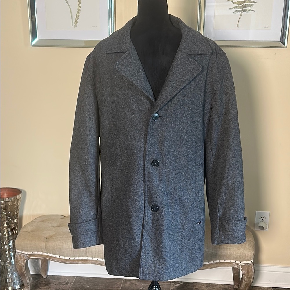 Calvin Klein Men’s Charcoal Wool Blend Coat Medium